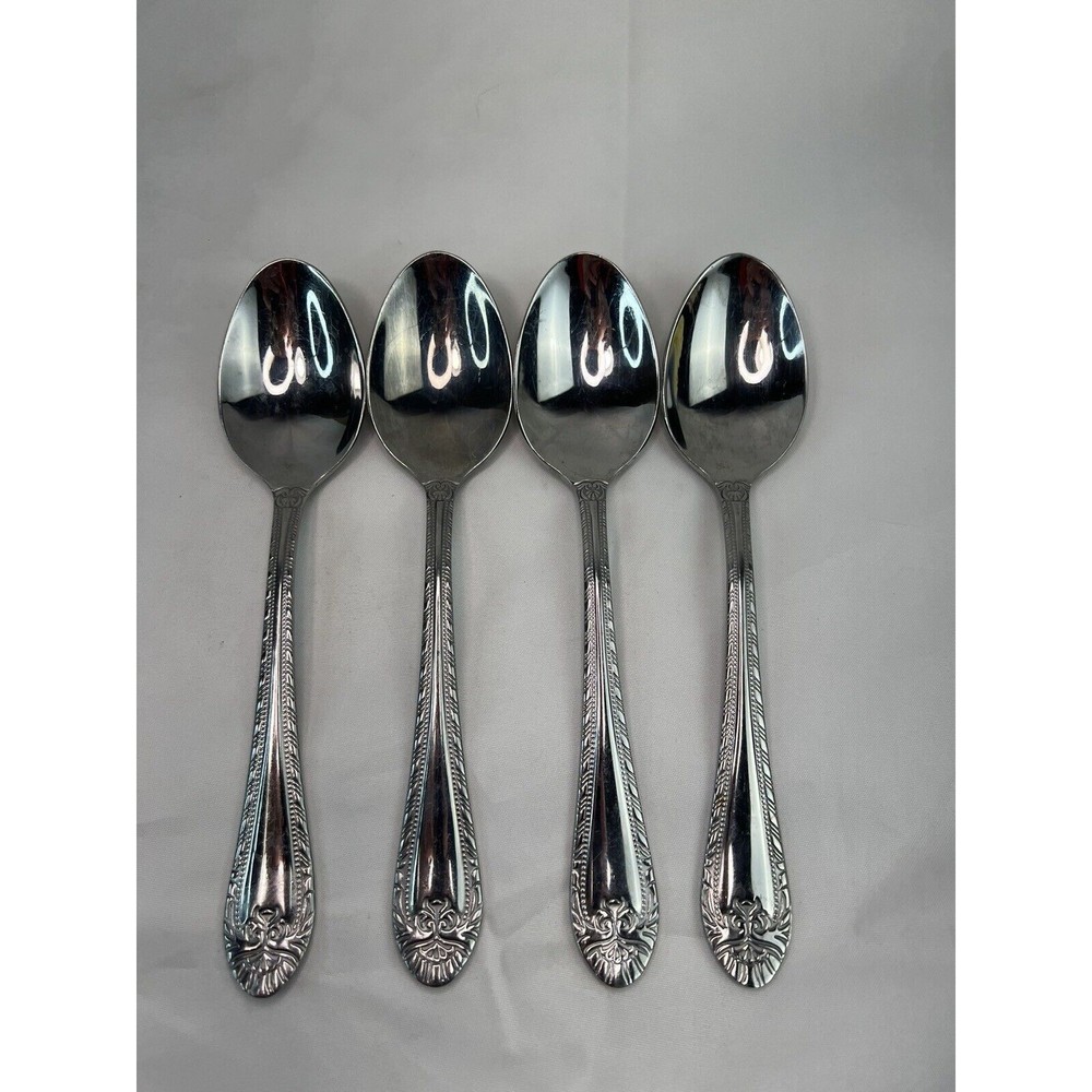 4 Reed & Barton ROYAL BRITANNIA Stainless Glossy Soup Spoon Vintage Flatware‎